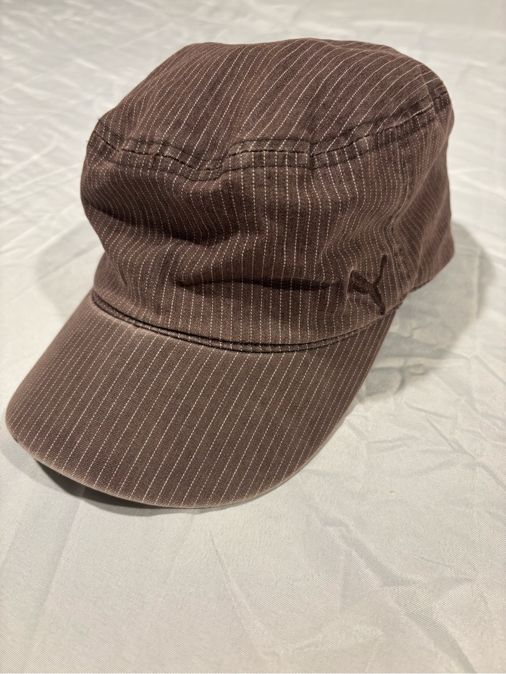 Vintage Puma Brown White Pinstripe Cabbie Hat S/M